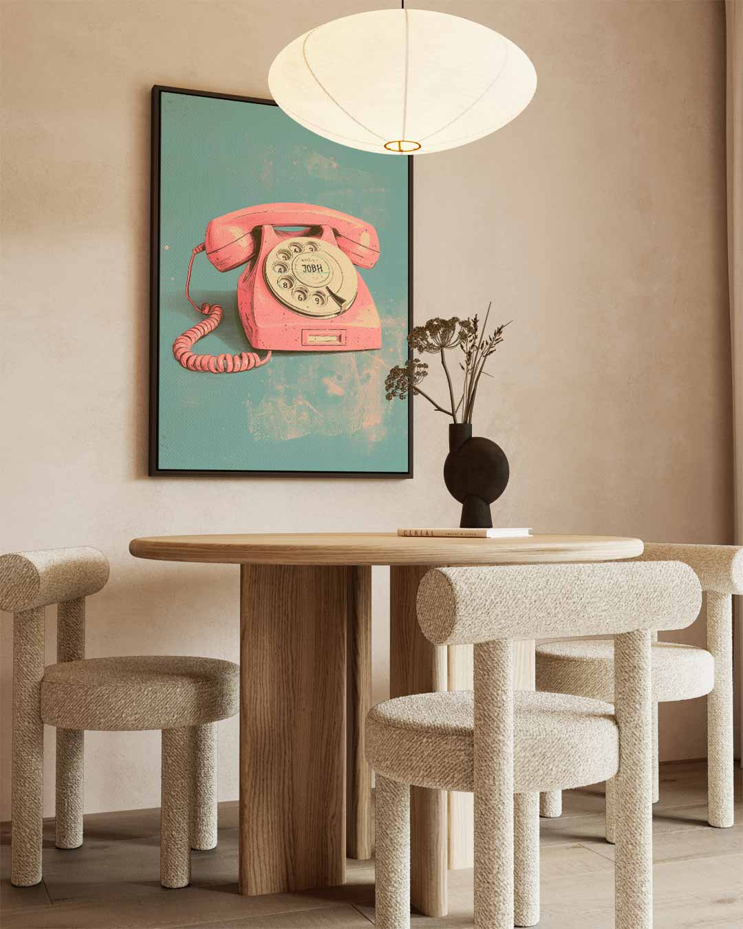 Retro Roze Telefoon Poster Kunstwerk-canvas-dibond-plexiglas-wanddecoratie-WallArtistic