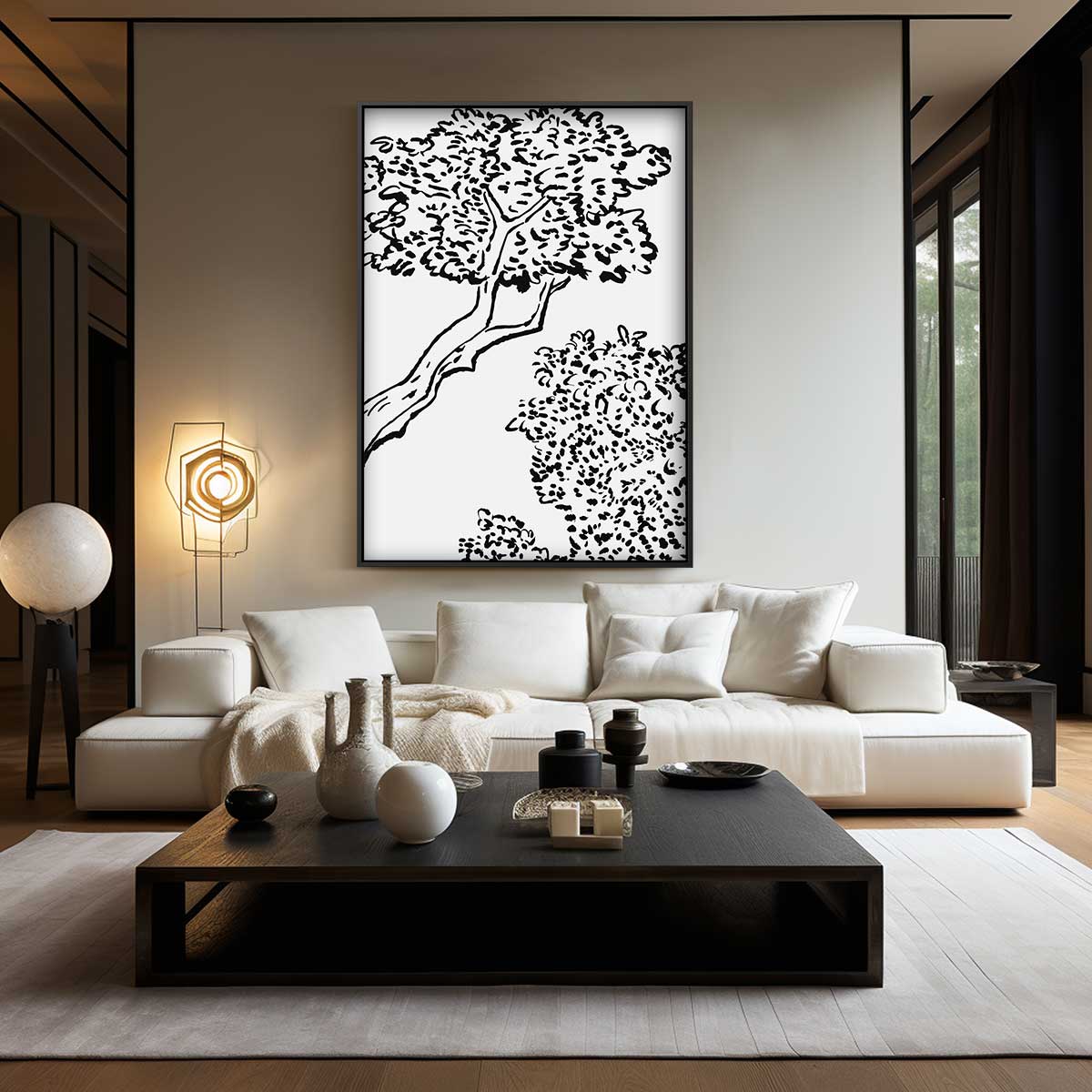 Sierlijk Boomlandschap in Lijnkunst Kunstwerk-canvas-dibond-plexiglas-wanddecoratie-WallArtistic