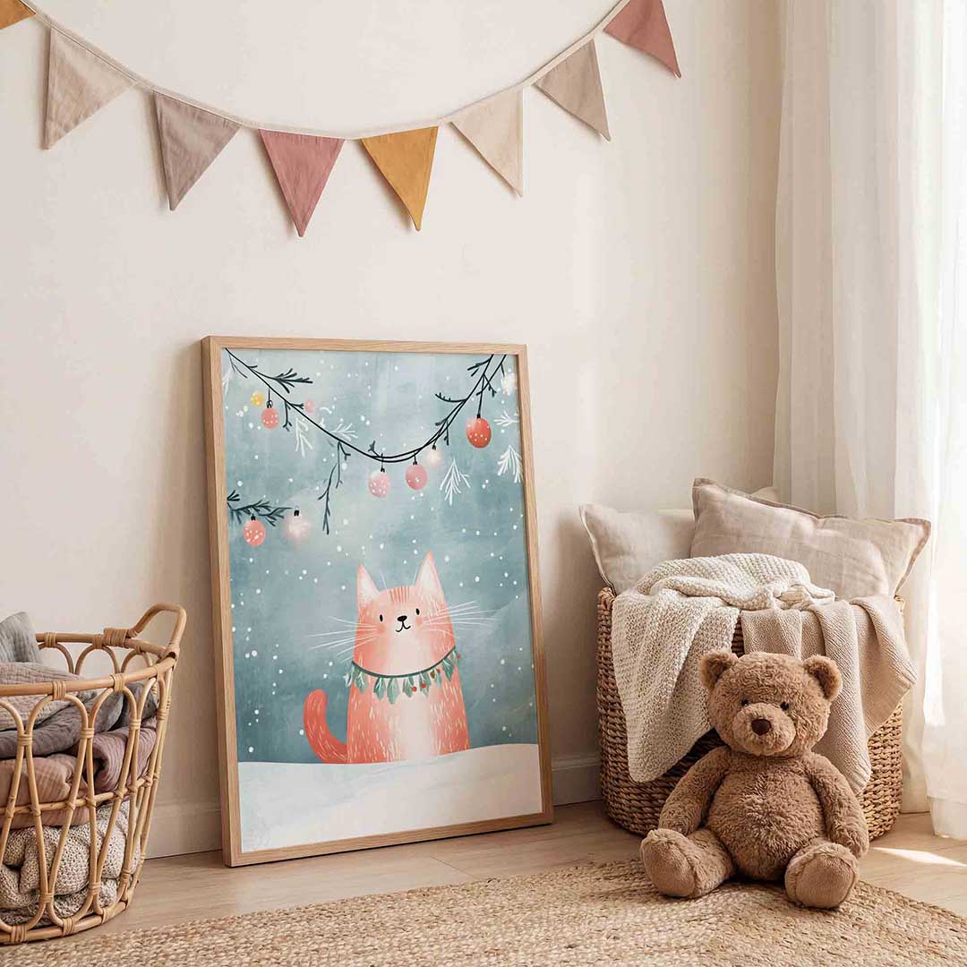 Kat met kerstversiering Poster