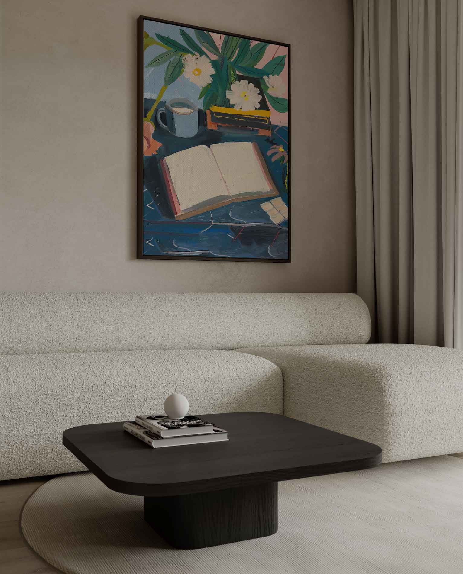 Stilleven met Bloemen en Boek Kunstwerk-canvas-dibond-plexiglas-wanddecoratie-WallArtistic