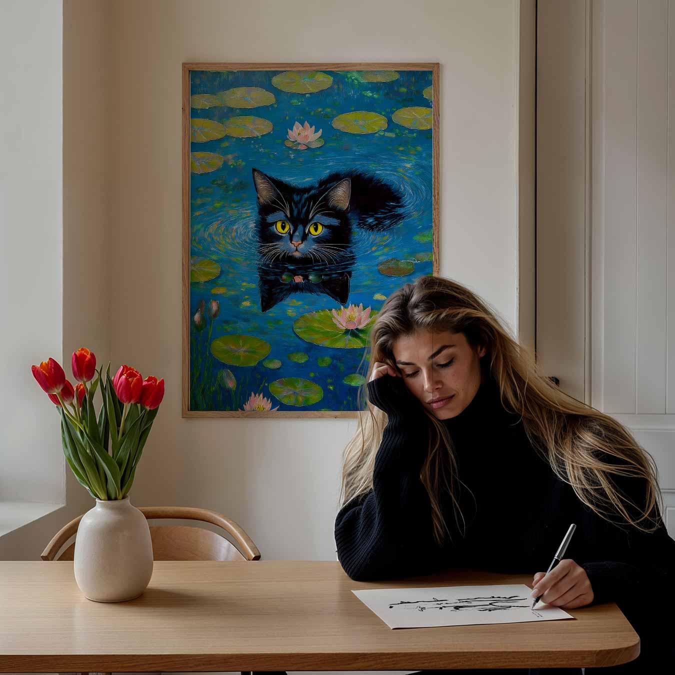 Zwemavontuur van de Kat Poster-WallArtistic