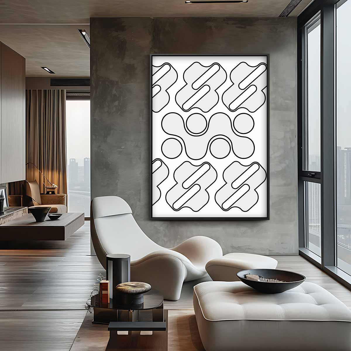 Geometrische Grijze Golf Kunstwerk-canvas-dibond-plexiglas-wanddecoratie-WallArtistic