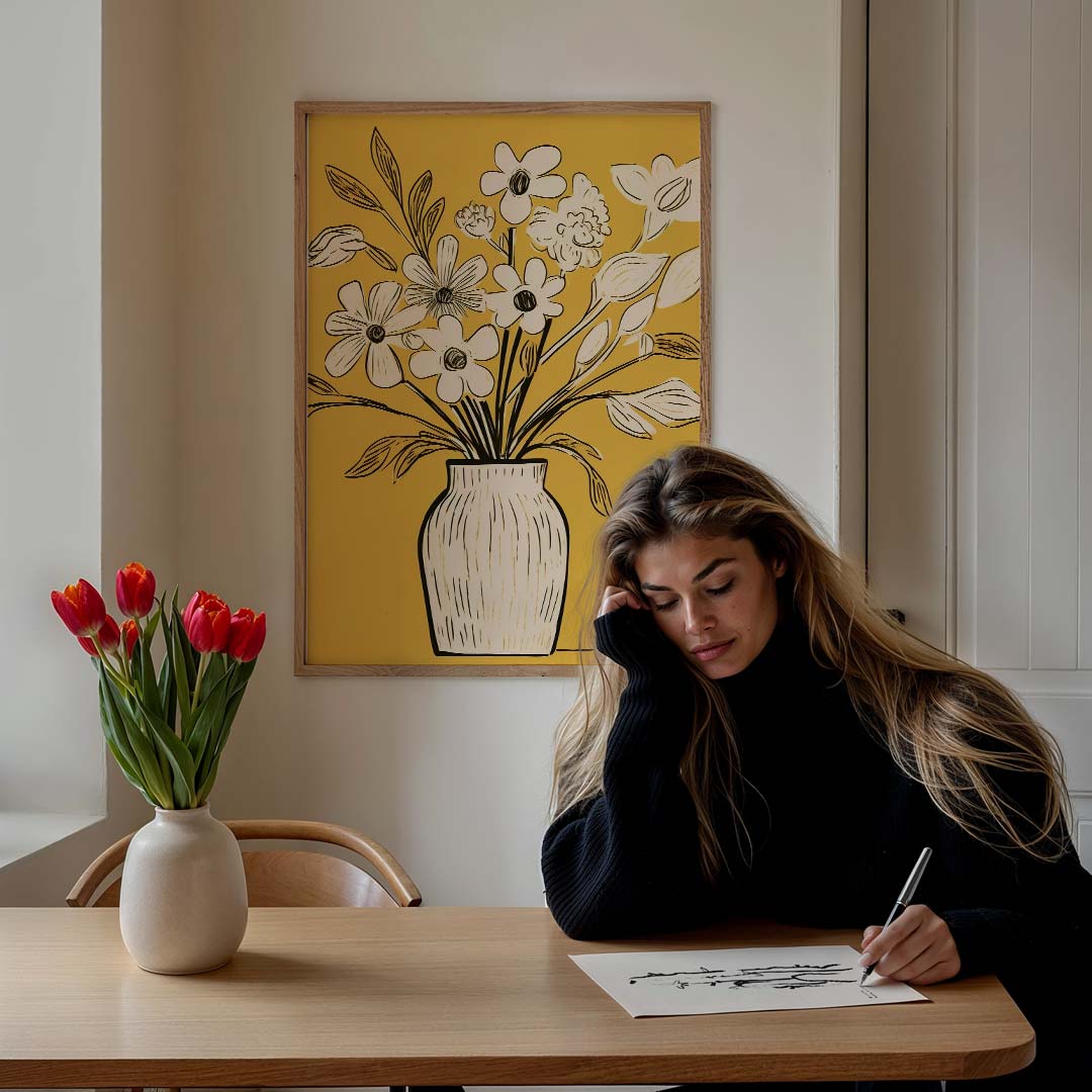 Stijlvolle Bloemenvaas Illustratie Poster-WallArtistic