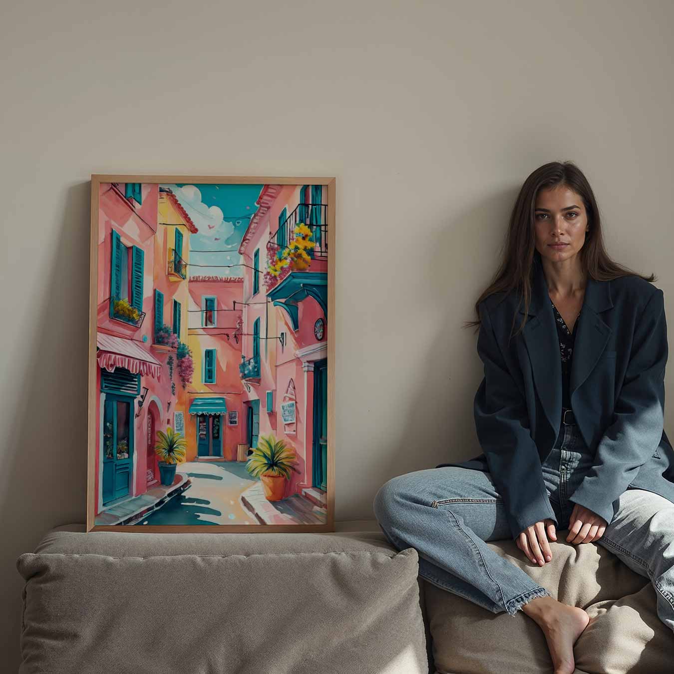 Kleurrijke Straathoek in Zuid-Europa Poster-WallArtistic