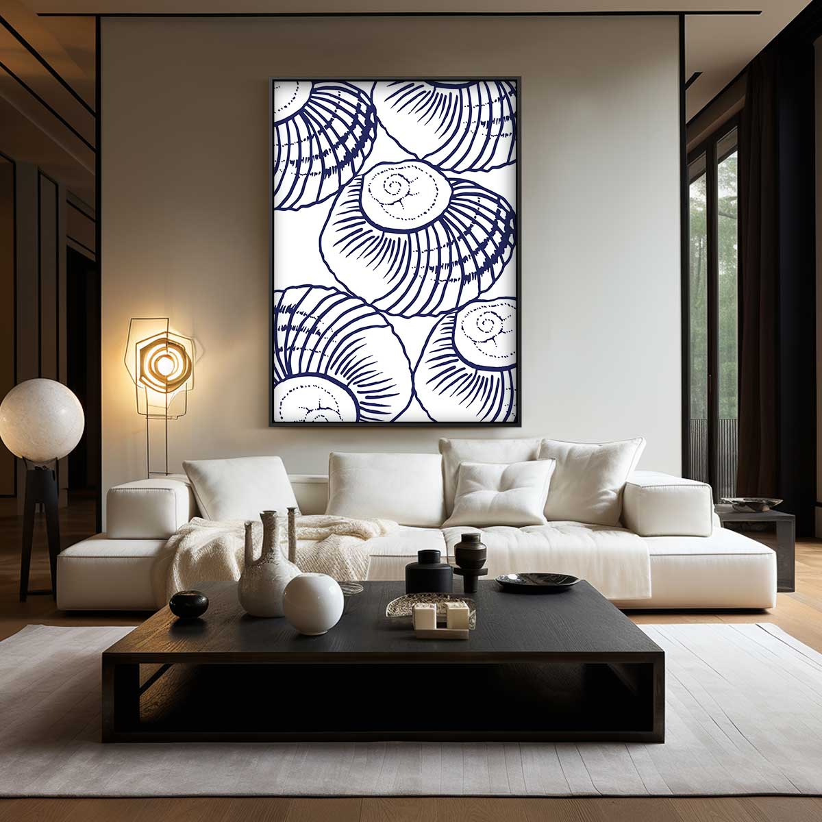 Blauwe Schelpen Illustratie Kunstwerk-canvas-dibond-plexiglas-wanddecoratie-WallArtistic
