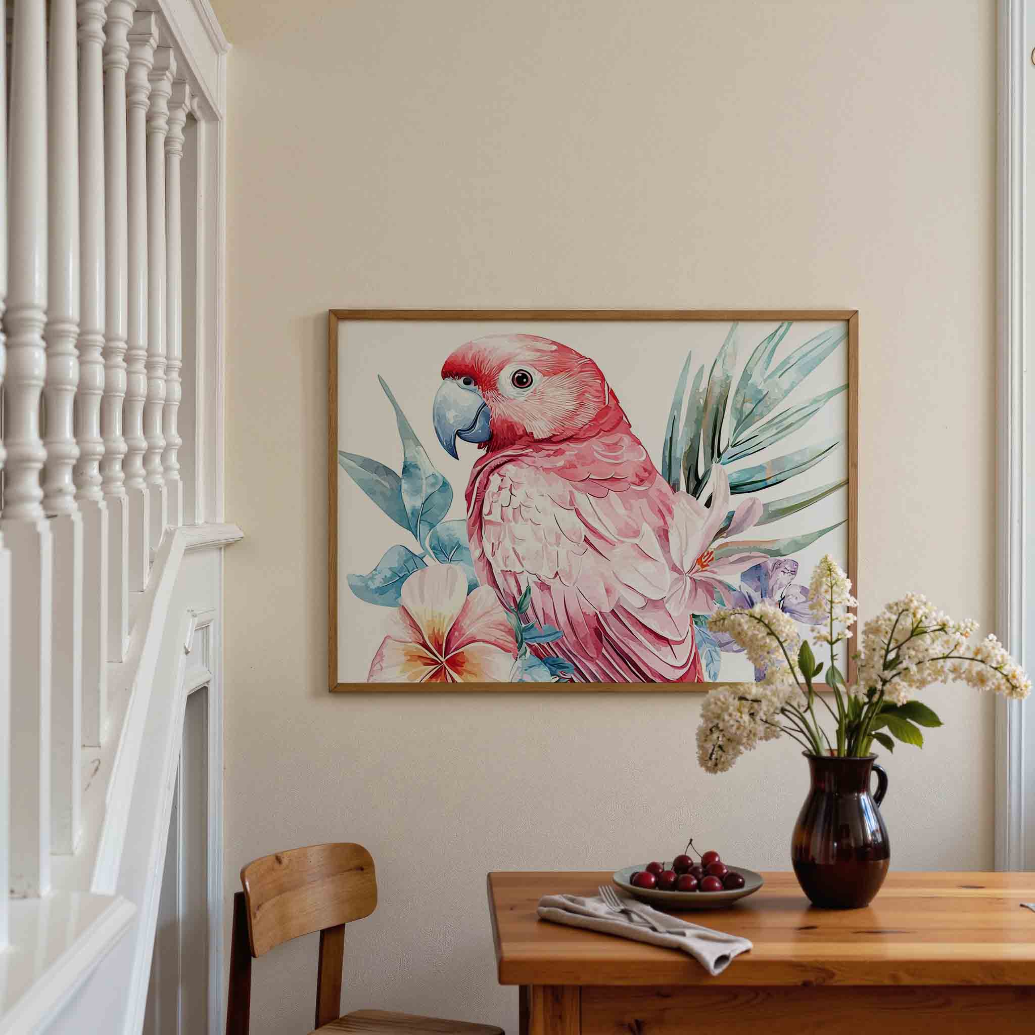 Papegaai met bloemen Poster