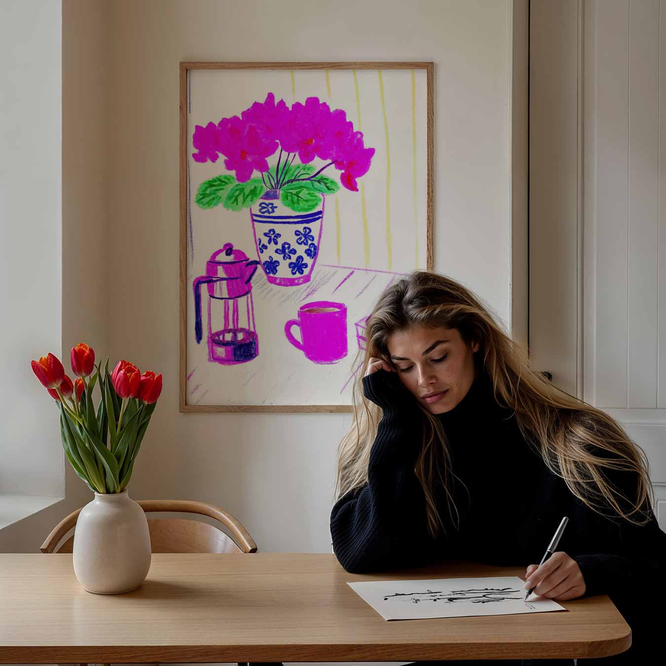 Gezellige Koffiehoek in Bloei Poster-WallArtistic