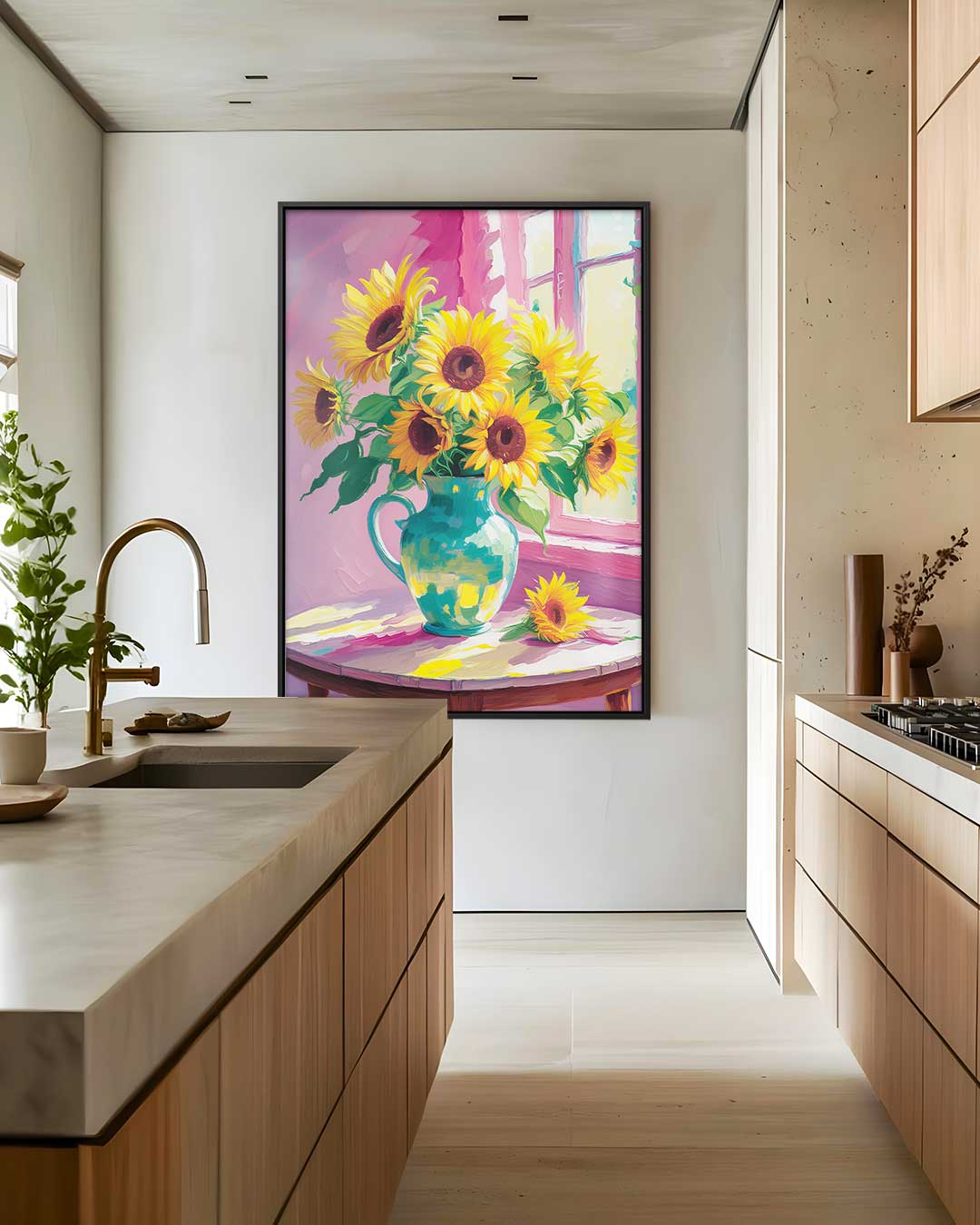 Stralende Zonnebloemen in Vaas Kunstwerk-canvas-dibond-plexiglas-wanddecoratie-WallArtistic