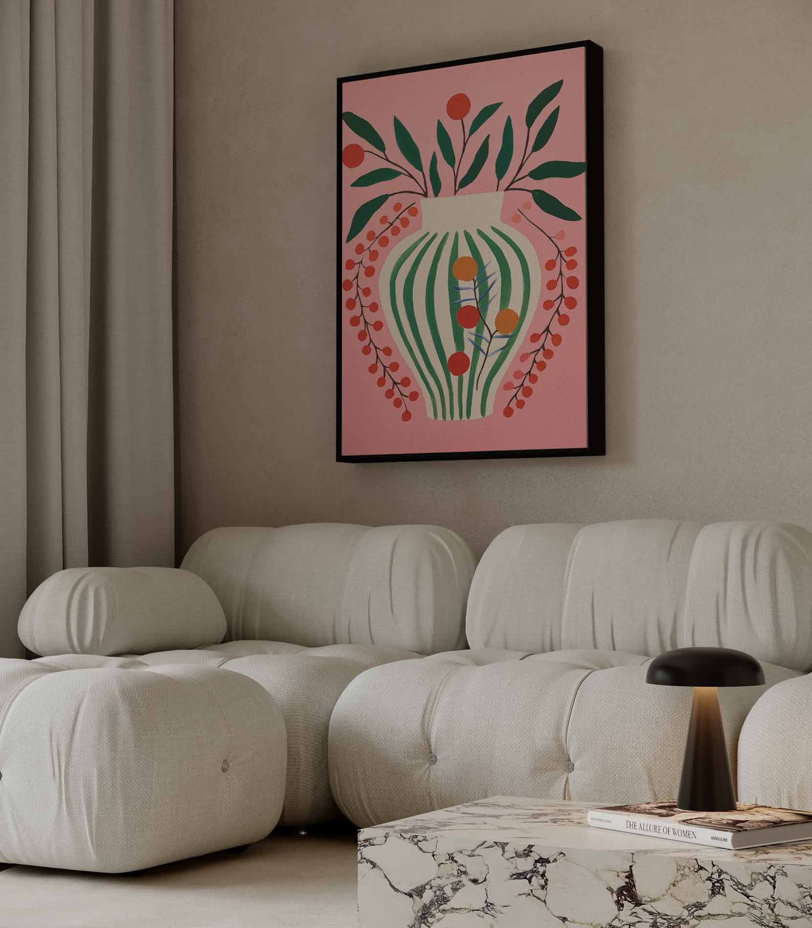 Vrolijke Vaas op Roze Achtergrond Kunstwerk-canvas-dibond-plexiglas-wanddecoratie-WallArtistic