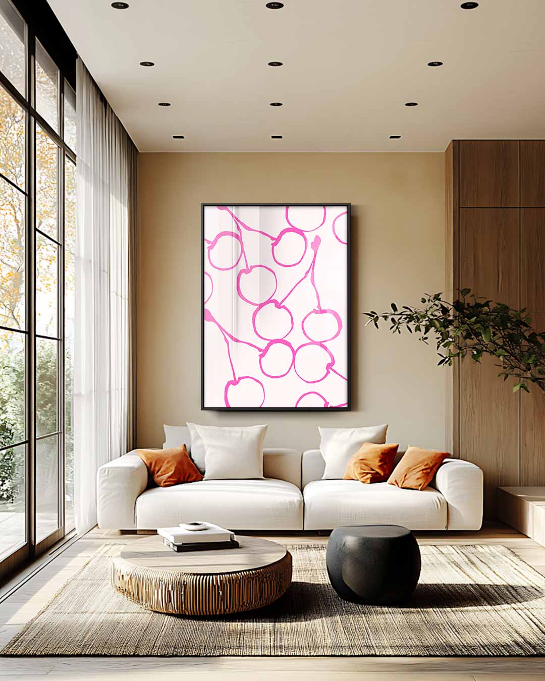 Speelse Kersen Illustratie Kunstwerk-canvas-dibond-plexiglas-wanddecoratie-WallArtistic