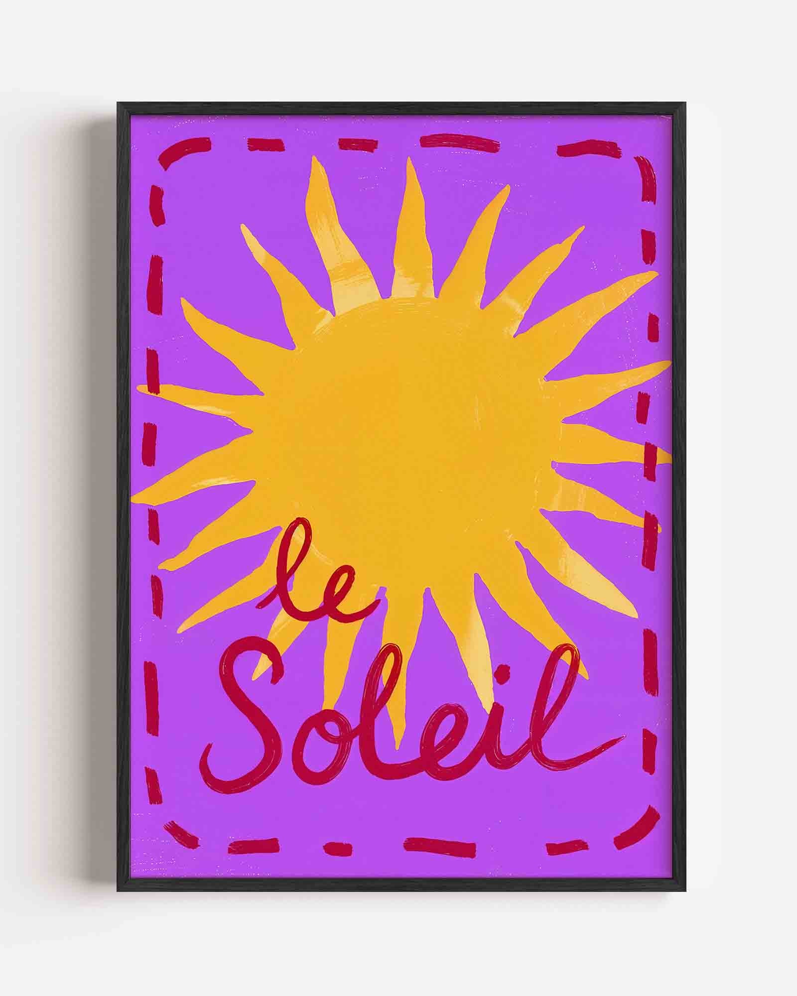 Gele zon op paarse achtergrond Poster