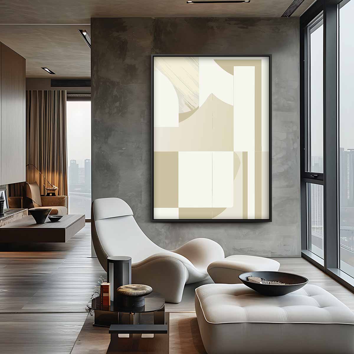 Abstracte Harmonie in Beige Kunstwerk-canvas-dibond-plexiglas-wanddecoratie-WallArtistic