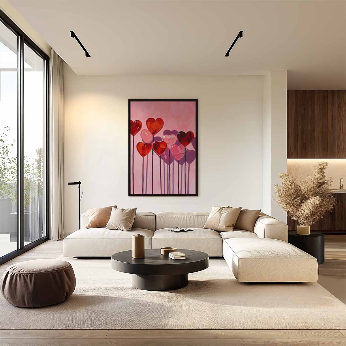 Hartvormige Bloemen in Roze Kunstwerk-canvas-dibond-plexiglas-wanddecoratie-WallArtistic