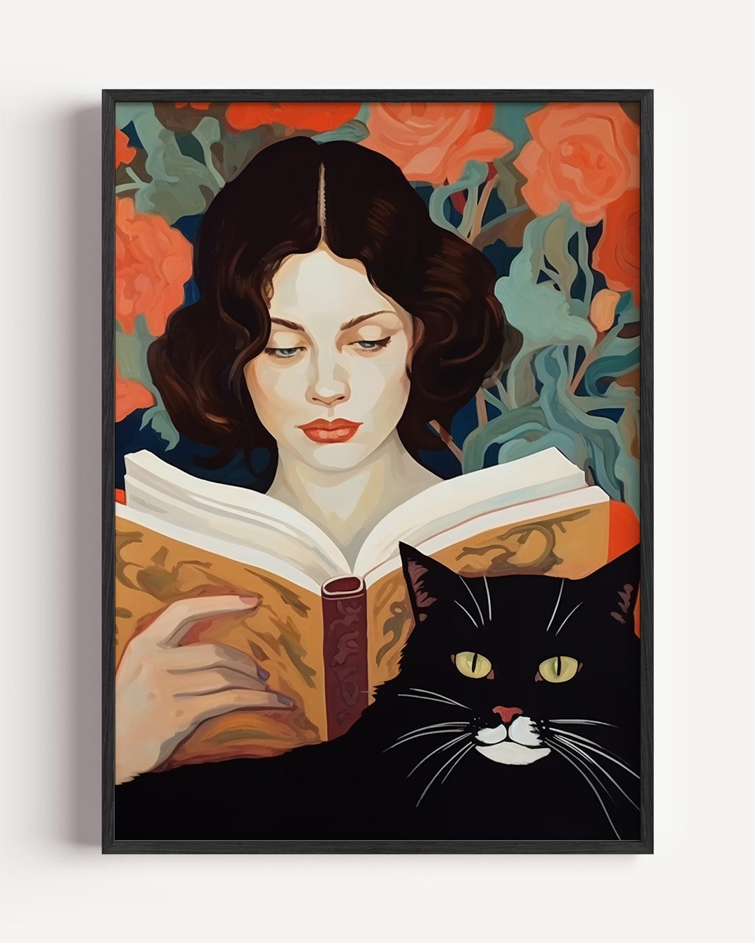 Dromerige Lezers met Kat en Bloemen Poster-WallArtistic