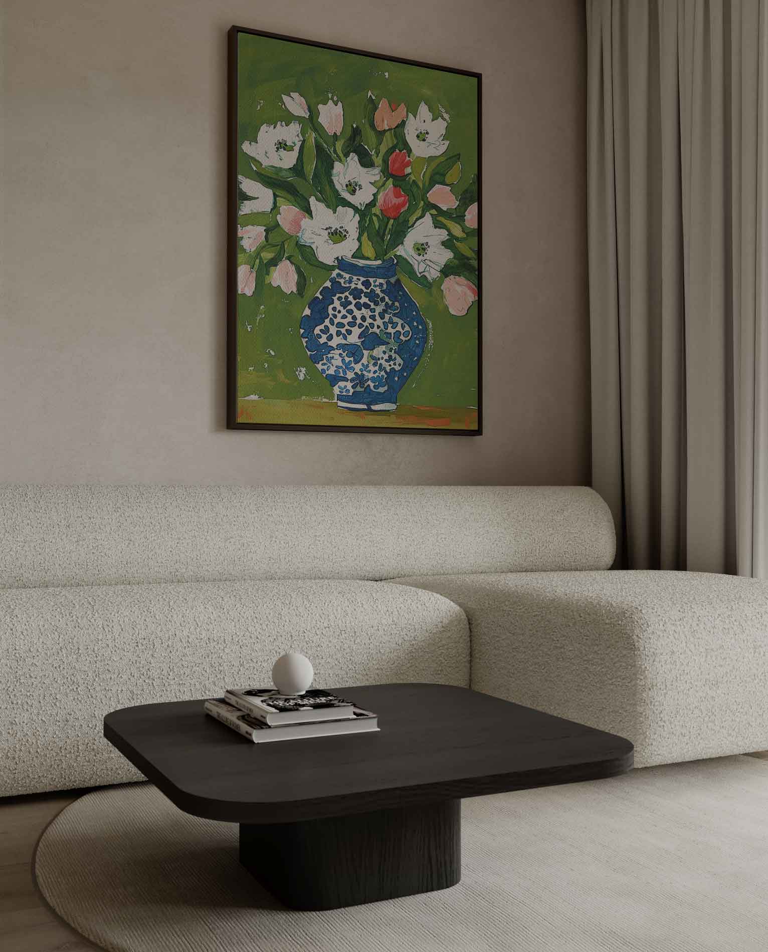 Bloemen in Blauwe Vaas Kunstwerk-canvas-dibond-plexiglas-wanddecoratie-WallArtistic