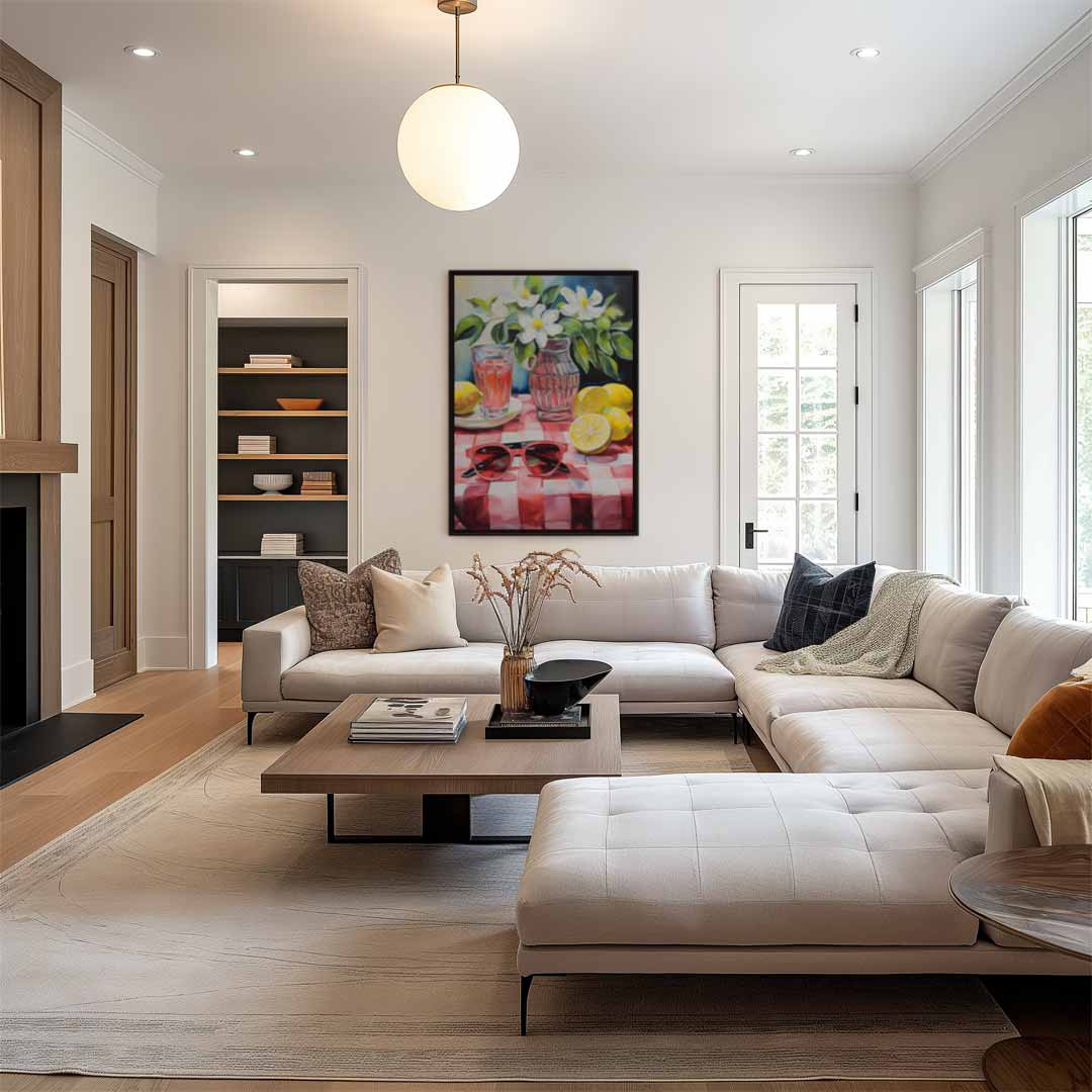 Zomers Stilleven met Citroenen en Zonnebril Kunstwerk-canvas-dibond-plexiglas-wanddecoratie-WallArtistic