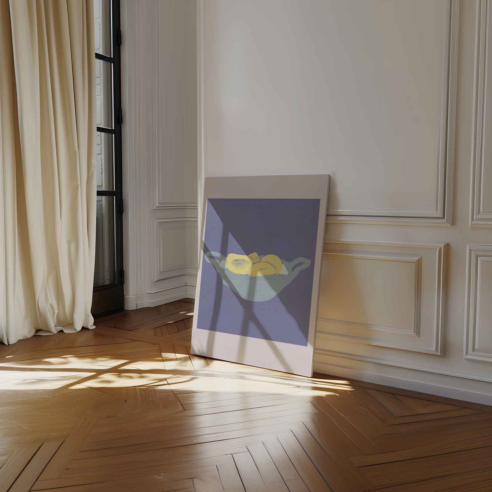 Zonnige Bananen in Blauwe Schaal Kunstwerk-canvas-dibond-plexiglas-wanddecoratie-WallArtistic