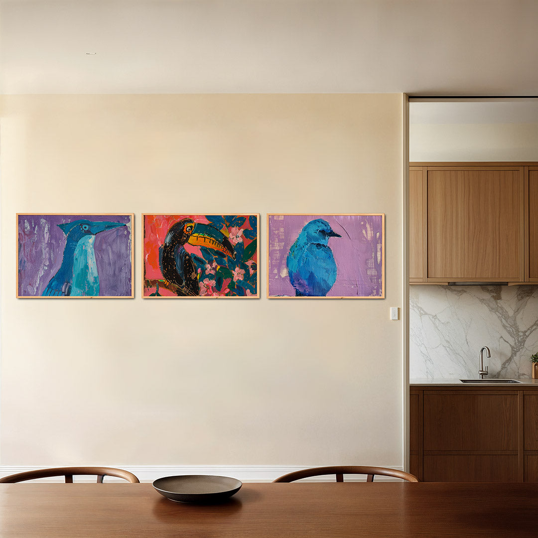 Vogelsilhouet en kleuren Posterset