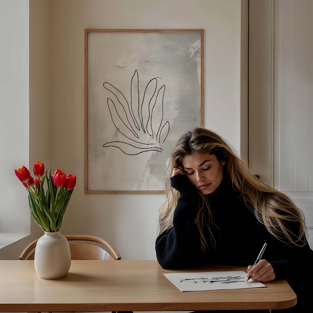 Moderne Bladlijntekening Poster-WallArtistic