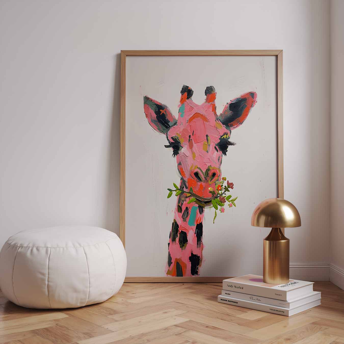 Kleurrijke Giraffe met Bloemen Poster-WallArtistic