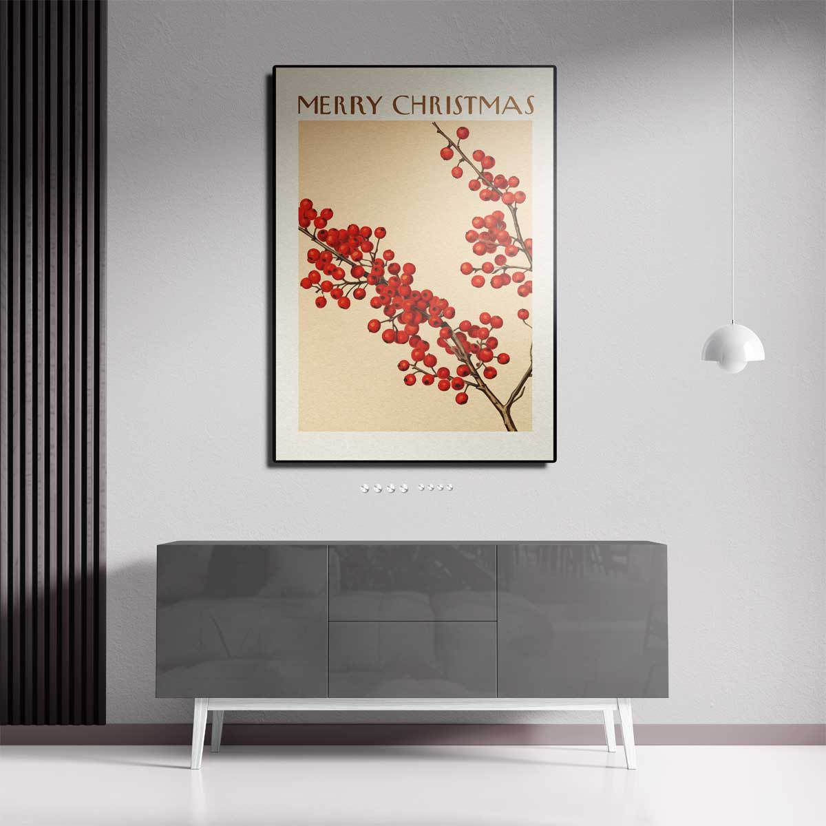 Vintage Kerstkaart met Rode Bessen Kunstwerk-canvas-dibond-plexiglas-wanddecoratie-WallArtistic