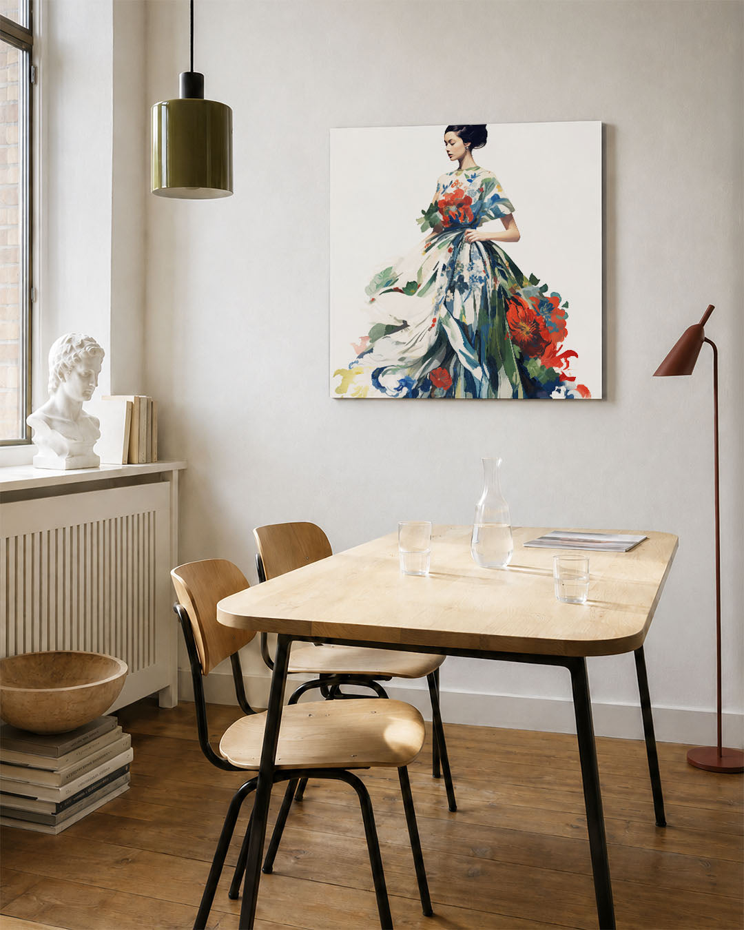 Vrouw in bloemenjurk Kunstwerk