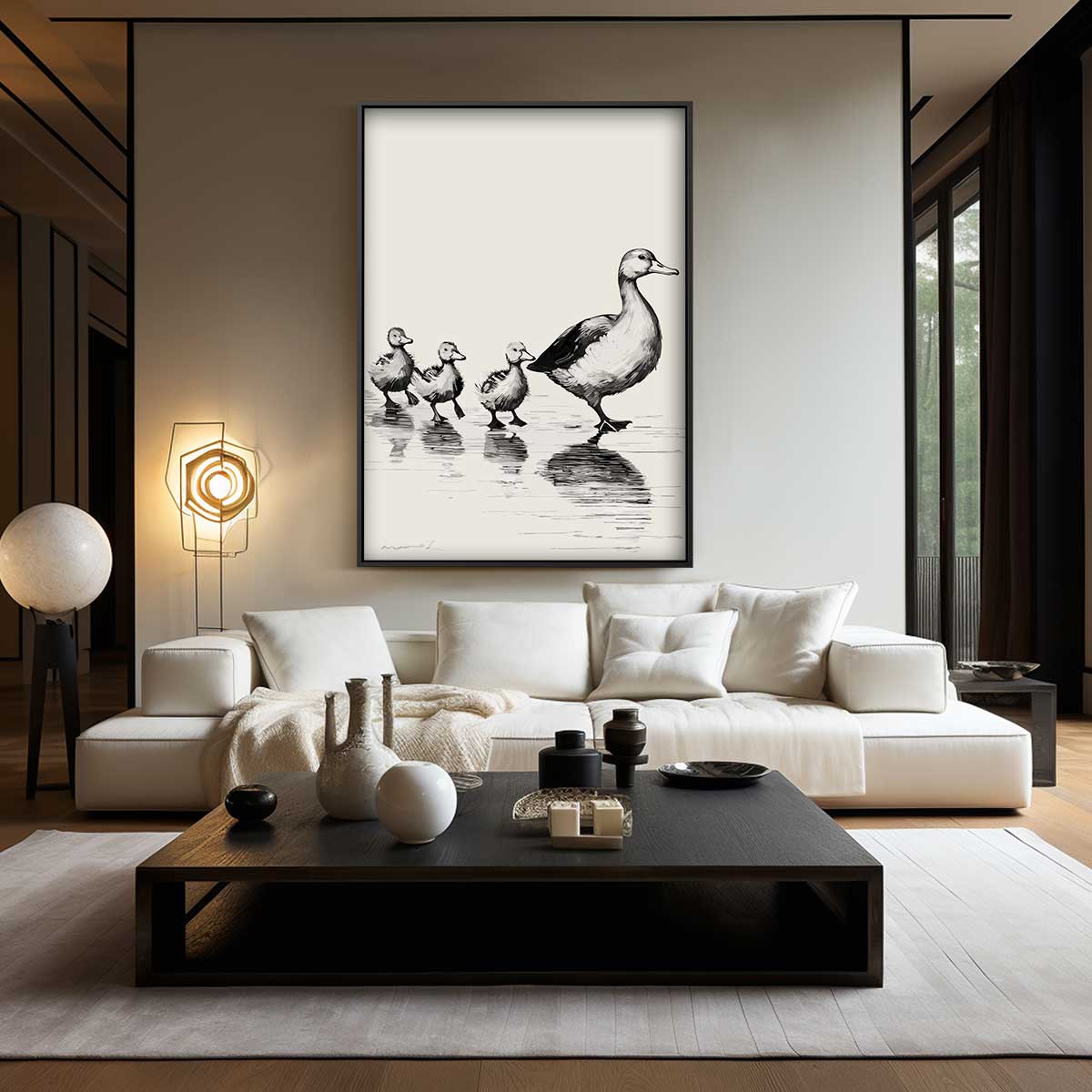 Moeder Eend en Kuikens Wandeling Kunstwerk-canvas-dibond-plexiglas-wanddecoratie-WallArtistic