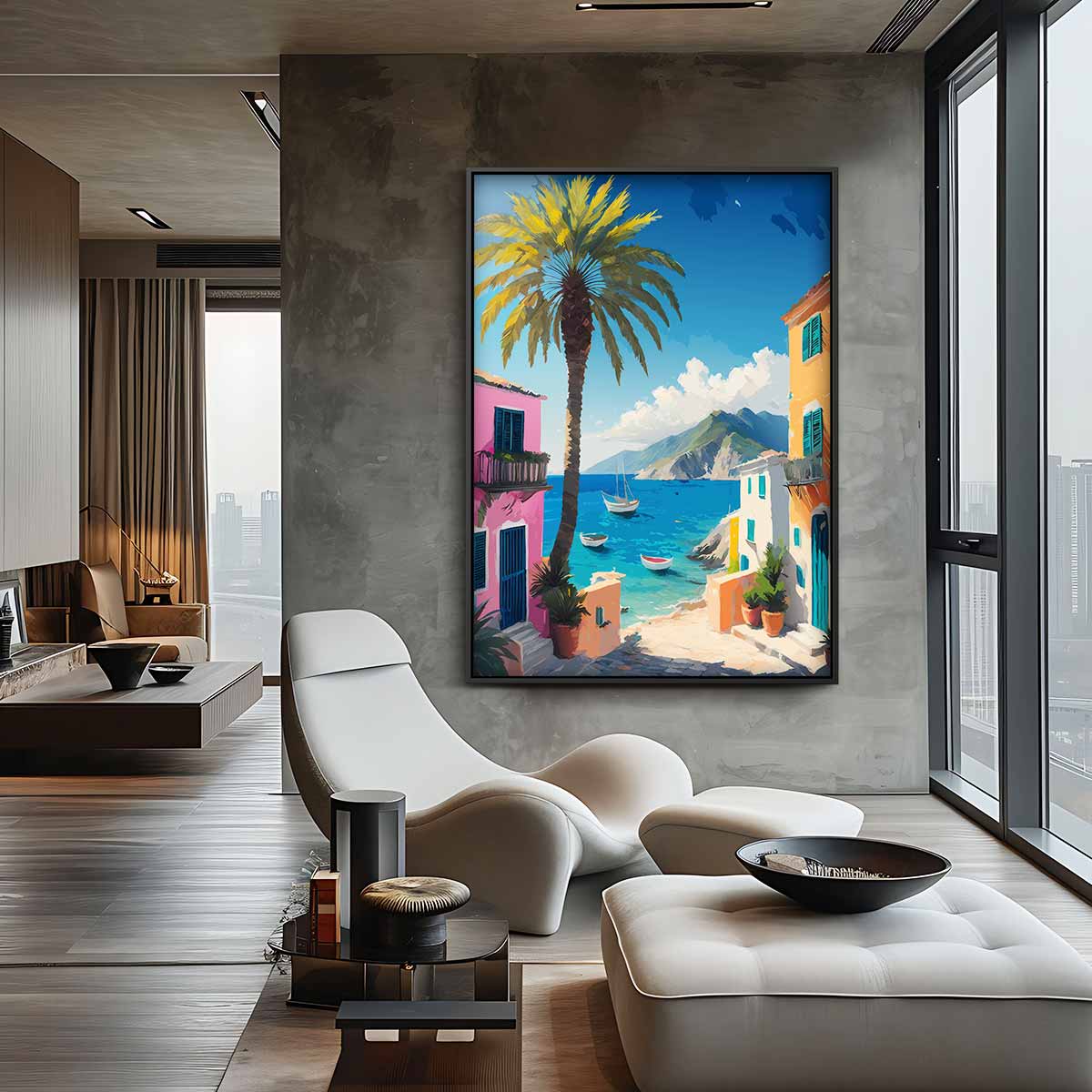 Zonovergoten Mediterraans Dorp Kunstwerk-canvas-dibond-plexiglas-wanddecoratie-WallArtistic