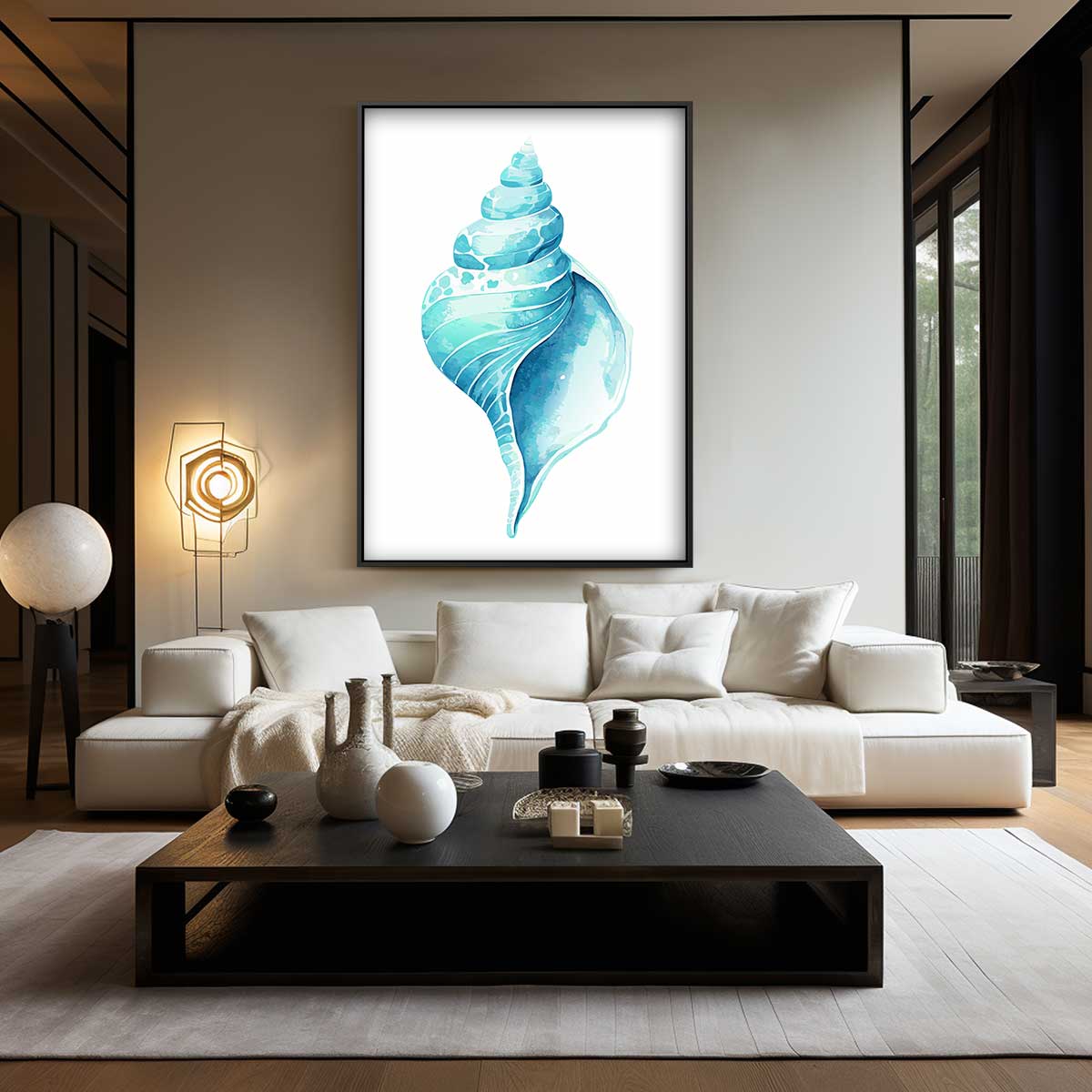 Turquoise Schelp Illustratie Kunstwerk-canvas-dibond-plexiglas-wanddecoratie-WallArtistic