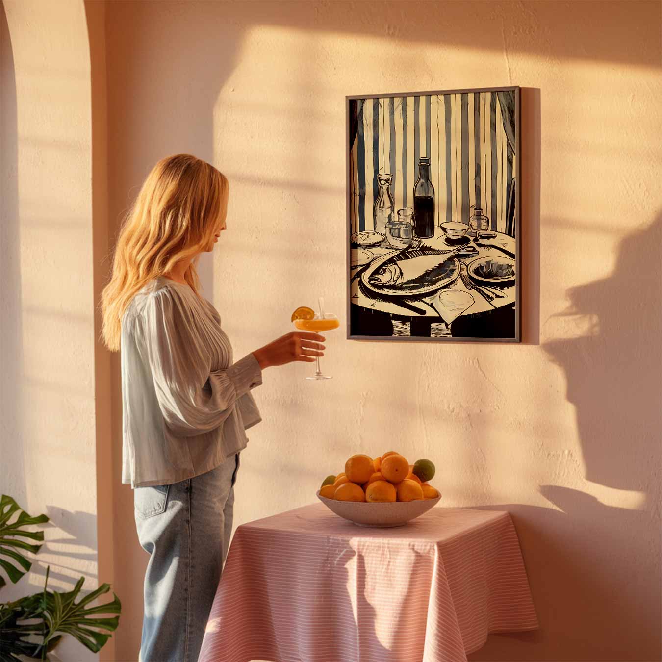 Elegante Tafelscène in Blauwtinten Poster-WallArtistic