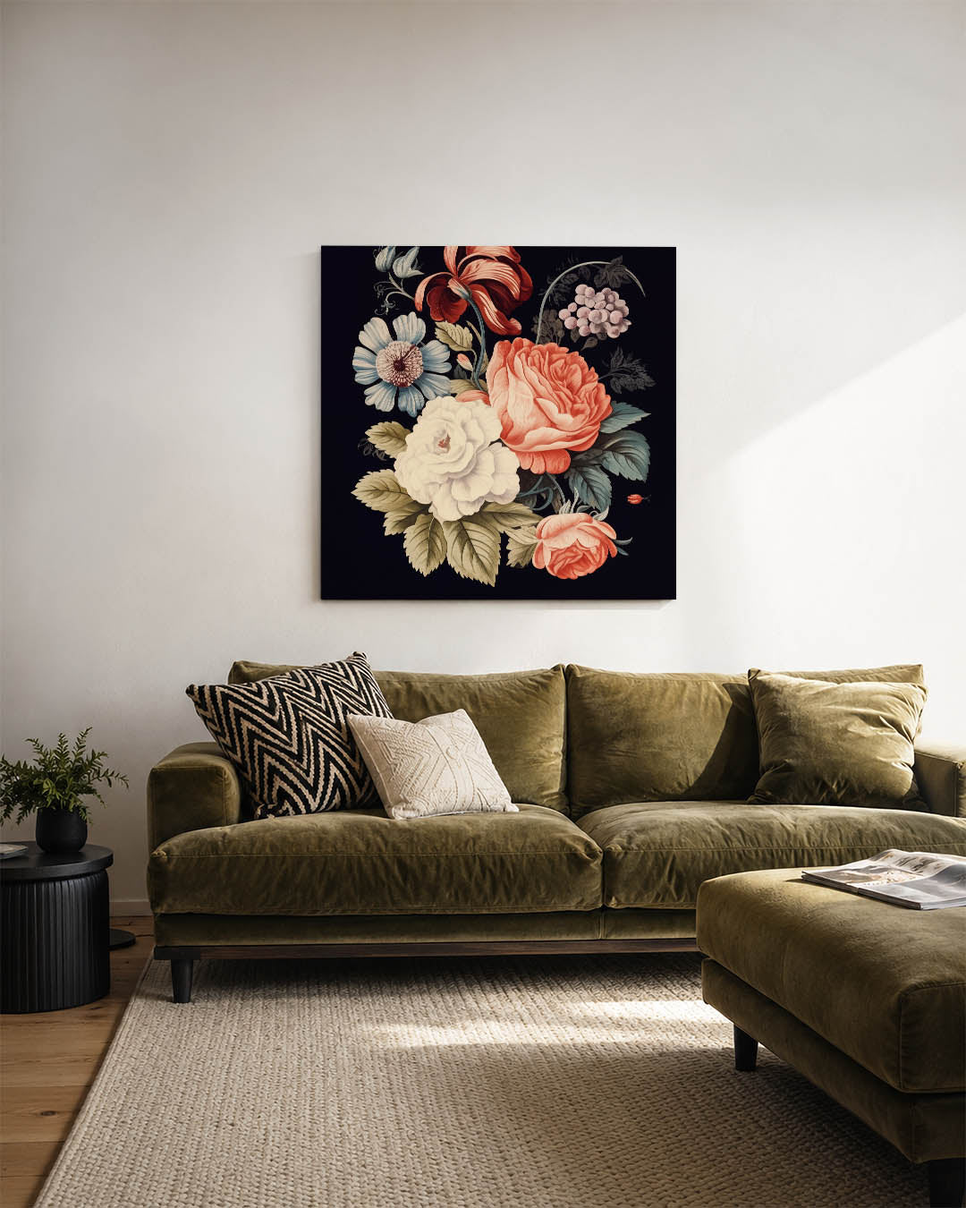 Bloemenpracht op zwart Kunstwerk