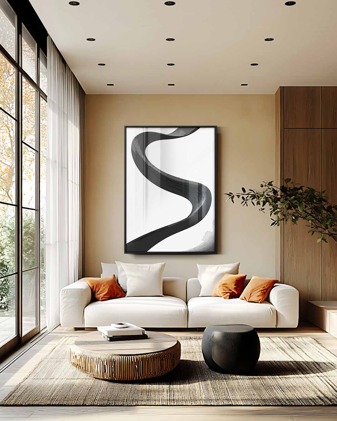 Zwarte Slang Beweging Kunstwerk-canvas-dibond-plexiglas-wanddecoratie-WallArtistic