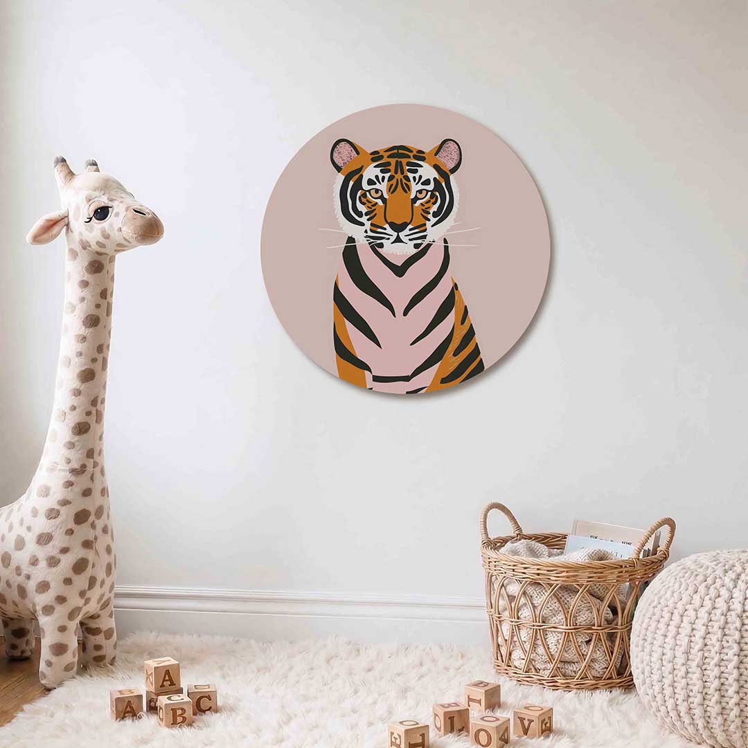Tijger op roze Muurcirkel