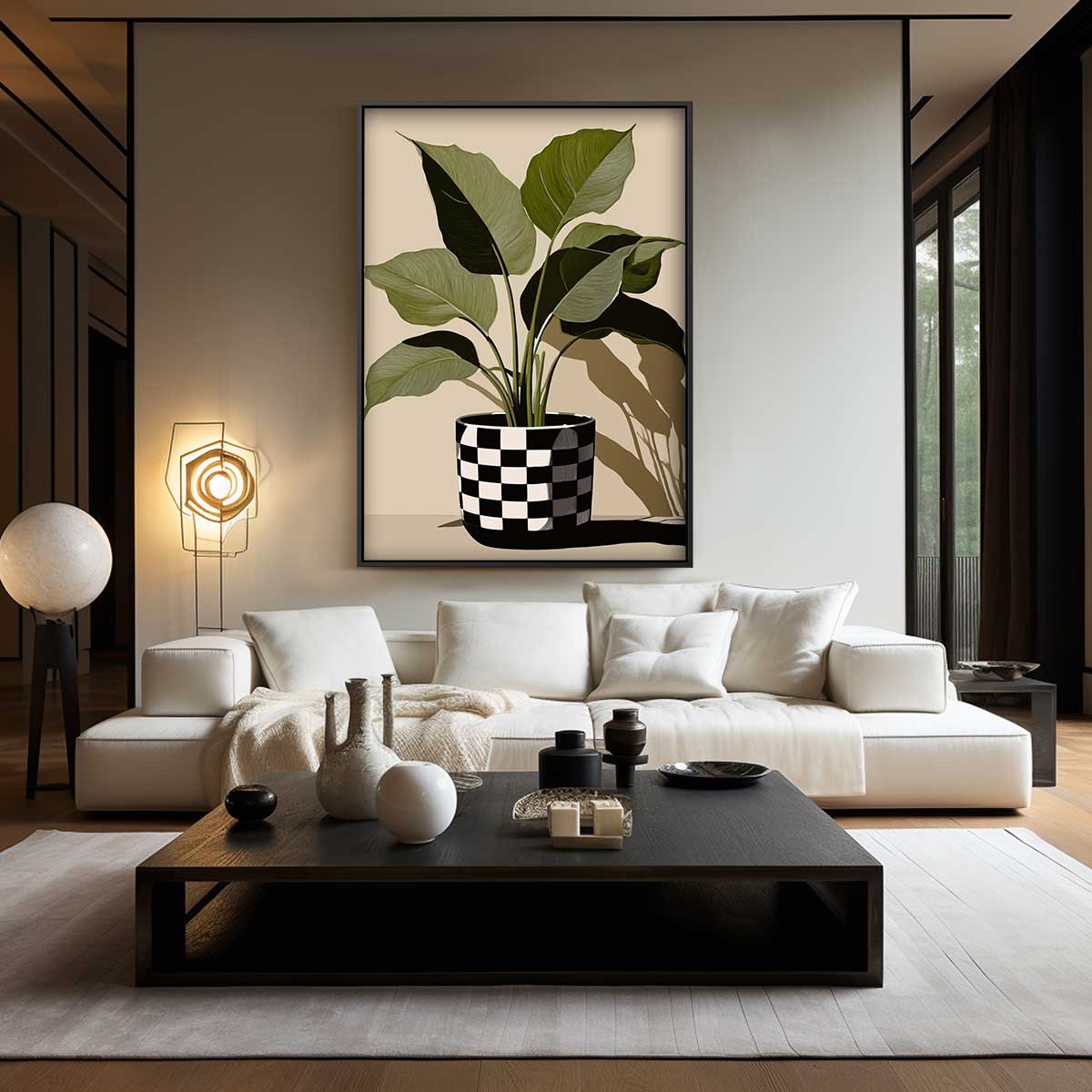 Checkered Plant Pot Art Kunstwerk-canvas-dibond-plexiglas-wanddecoratie-WallArtistic