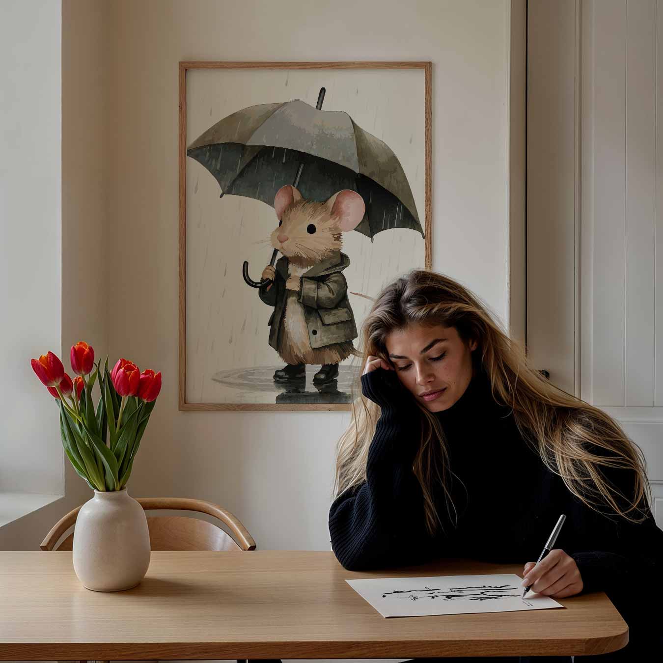 Schattige Muis in de Regen Poster