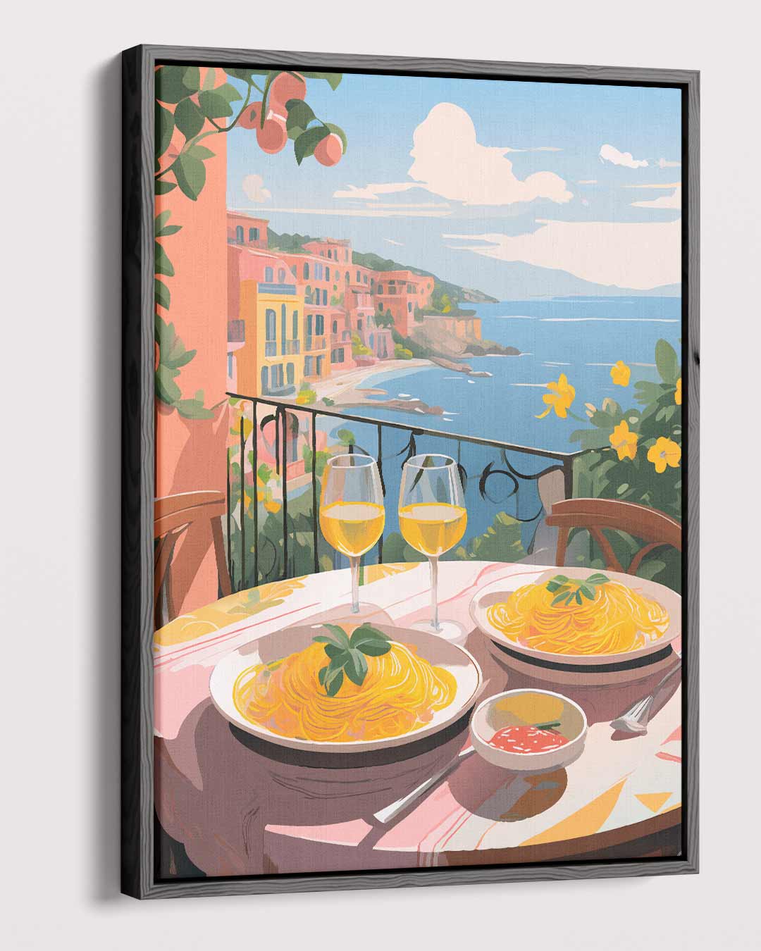 Pasta aan de Amalfi Kust Kunstwerk-canvas-dibond-plexiglas-wanddecoratie-WallArtistic