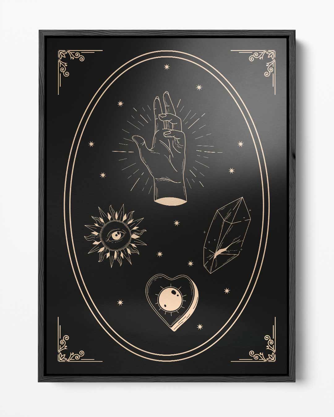 Mystieke Hand en Symbolen Illustratie Kunstwerk-canvas-dibond-plexiglas-wanddecoratie-WallArtistic