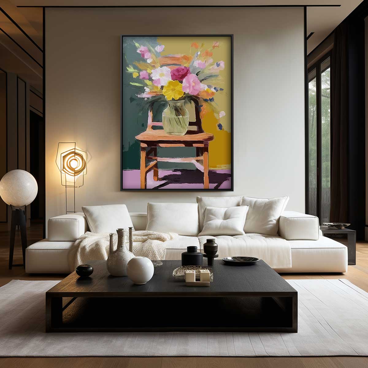 Bloemrijke Stoel Kunstwerk-canvas-dibond-plexiglas-wanddecoratie-WallArtistic