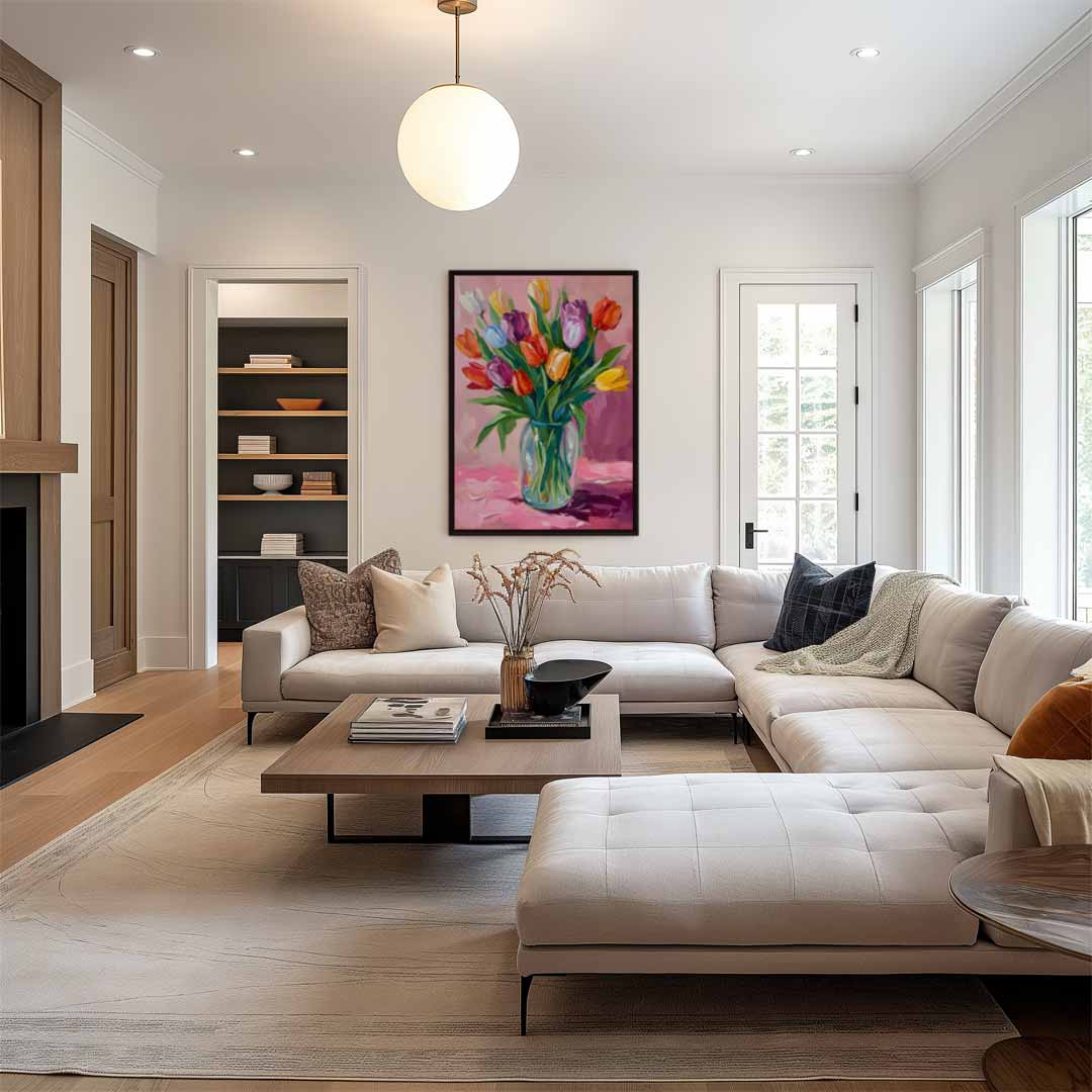 Kleurrijk Tulpenboeket Kunstwerk-canvas-dibond-plexiglas-wanddecoratie-WallArtistic