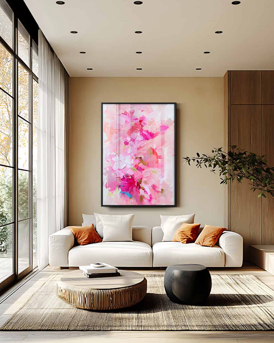Roze Abstracte Compositie Kunstwerk-canvas-dibond-plexiglas-wanddecoratie-WallArtistic