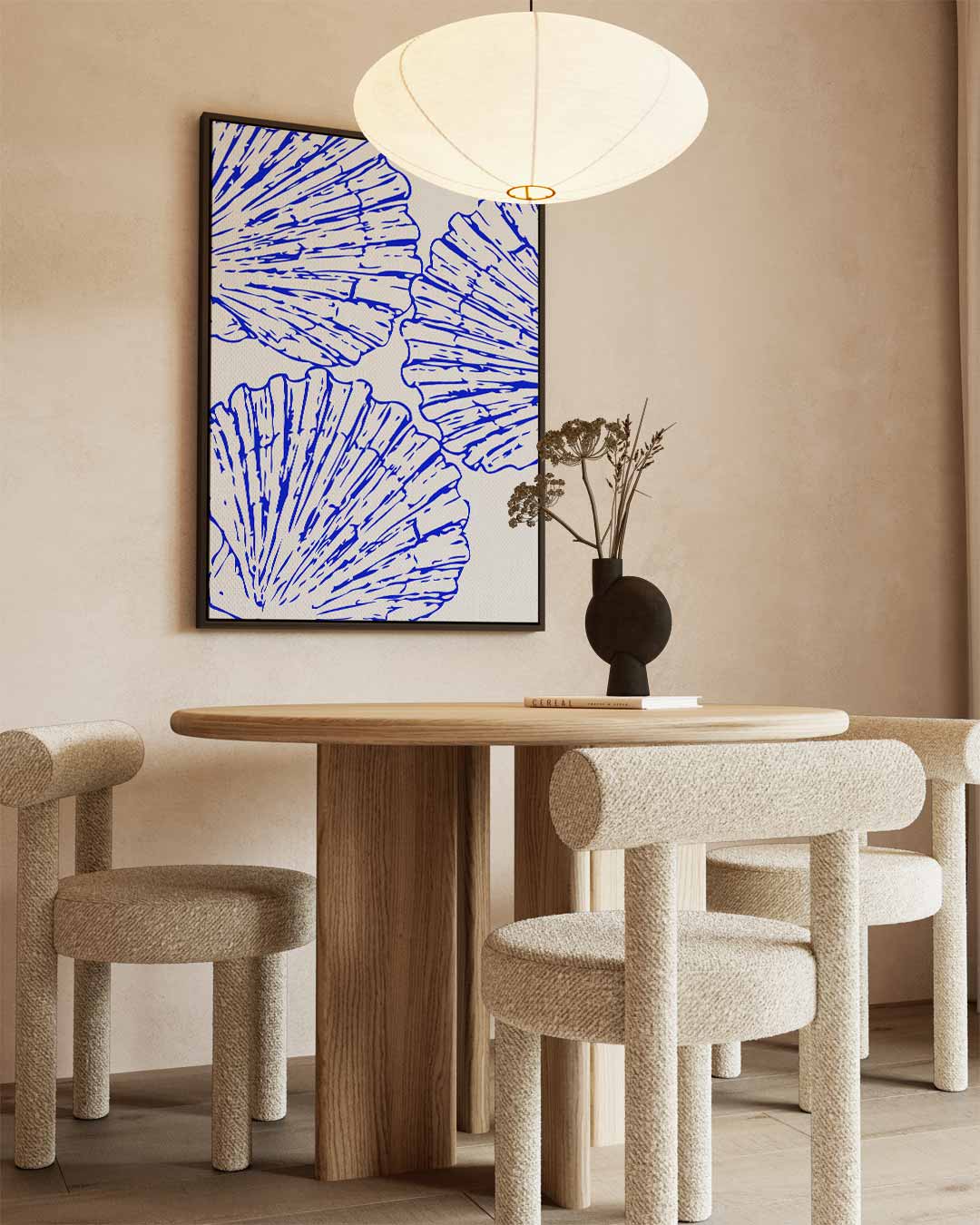 Blauwe schelpenpatroon Kunstwerk-canvas-dibond-plexiglas-wanddecoratie-WallArtistic