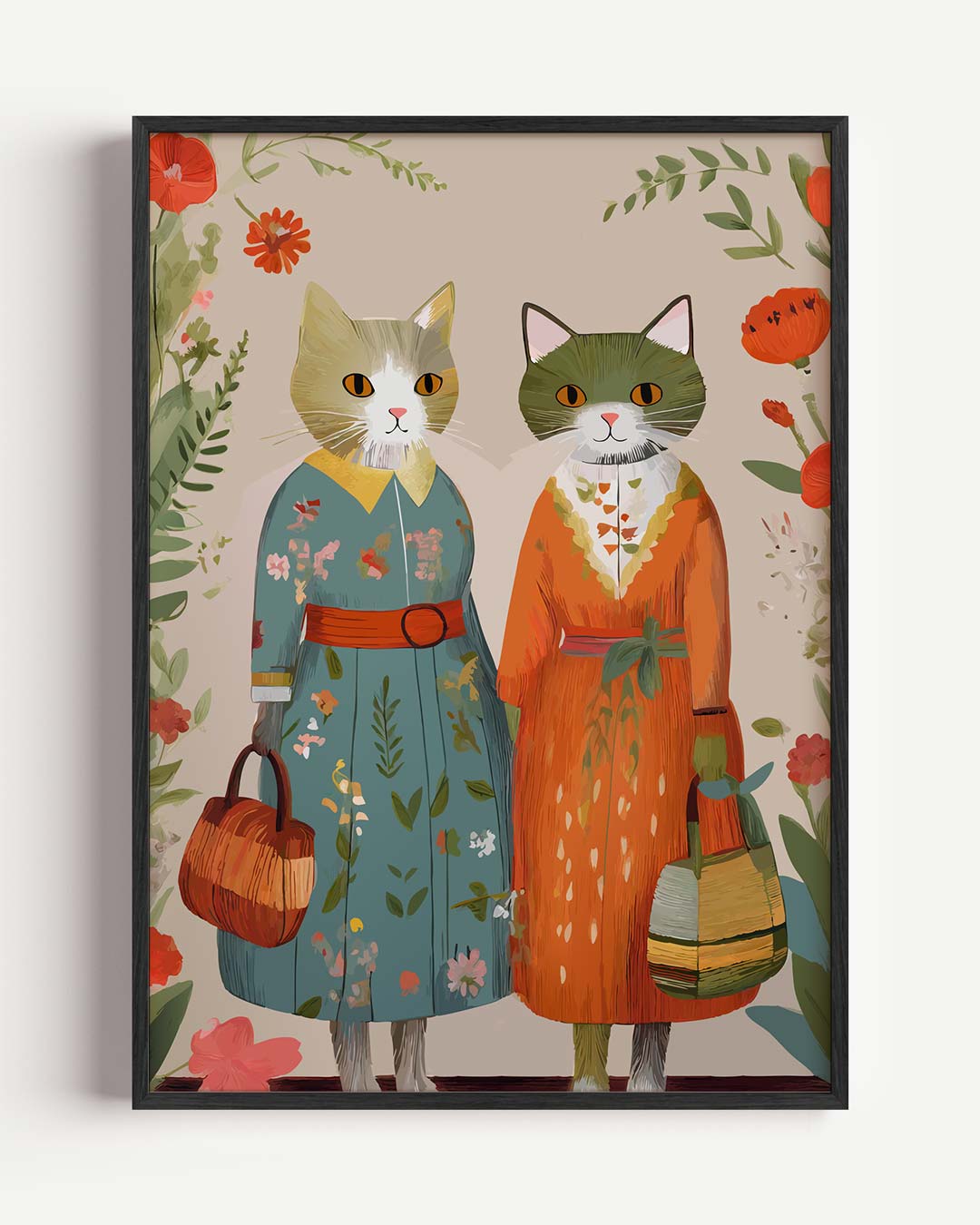 Modieuze Kattenvriendinnen Poster-WallArtistic