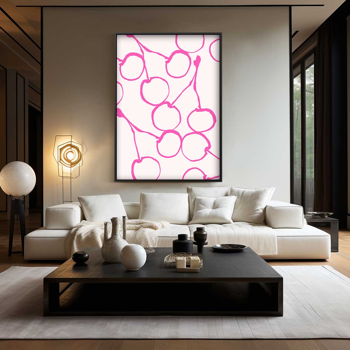 Speelse Kersen Illustratie Kunstwerk-canvas-dibond-plexiglas-wanddecoratie-WallArtistic