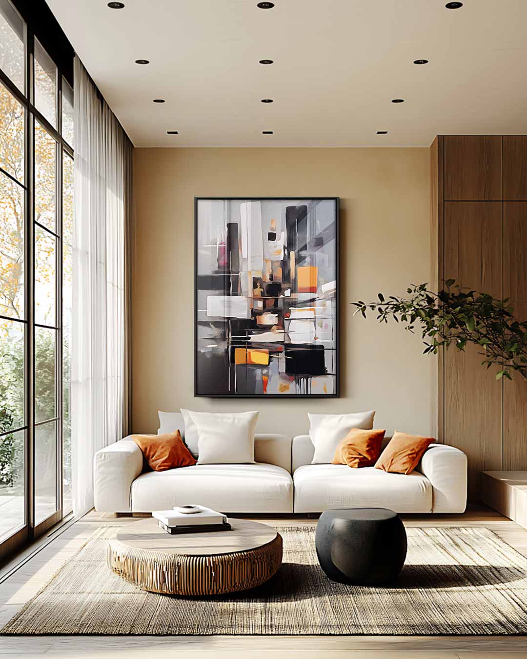 Abstract Stadsleven Schilderij Kunstwerk-canvas-dibond-plexiglas-wanddecoratie-WallArtistic