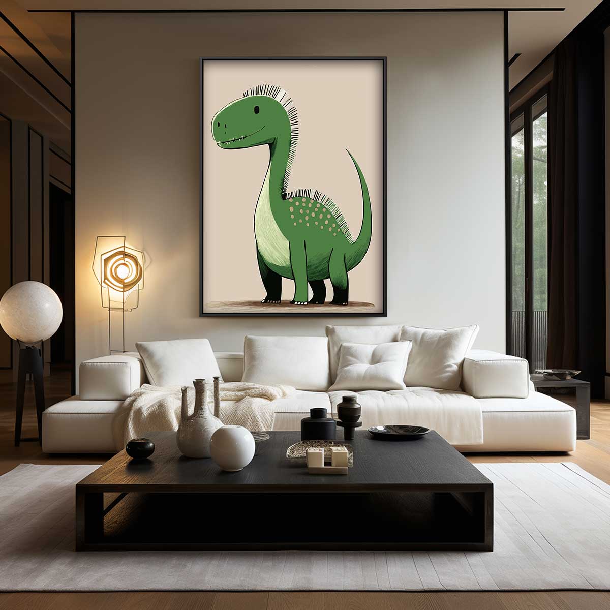 Vriendelijke Dino Illustratie Kunstwerk-canvas-dibond-plexiglas-wanddecoratie-WallArtistic