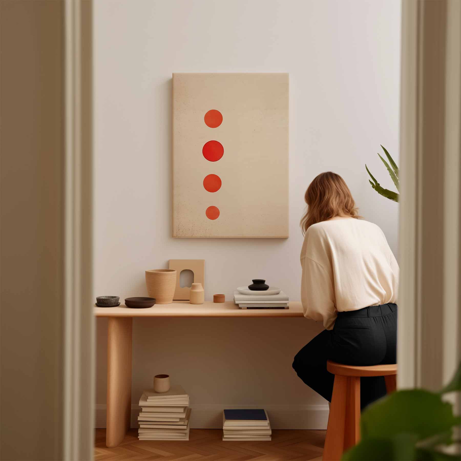 Minimalistisch Rood Cirkelkunstwerk-canvas-dibond-plexiglas-wanddecoratie-WallArtistic