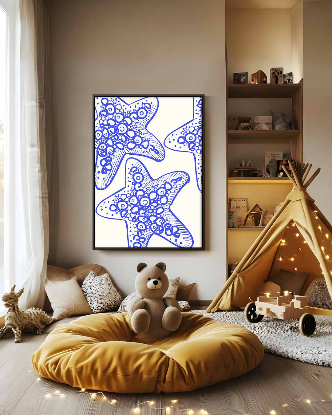 Zeesterren in Blauw Kunstwerk-canvas-dibond-plexiglas-wanddecoratie-WallArtistic