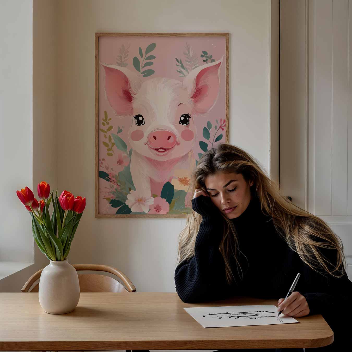 Vrolijke Varkensbloemen Poster