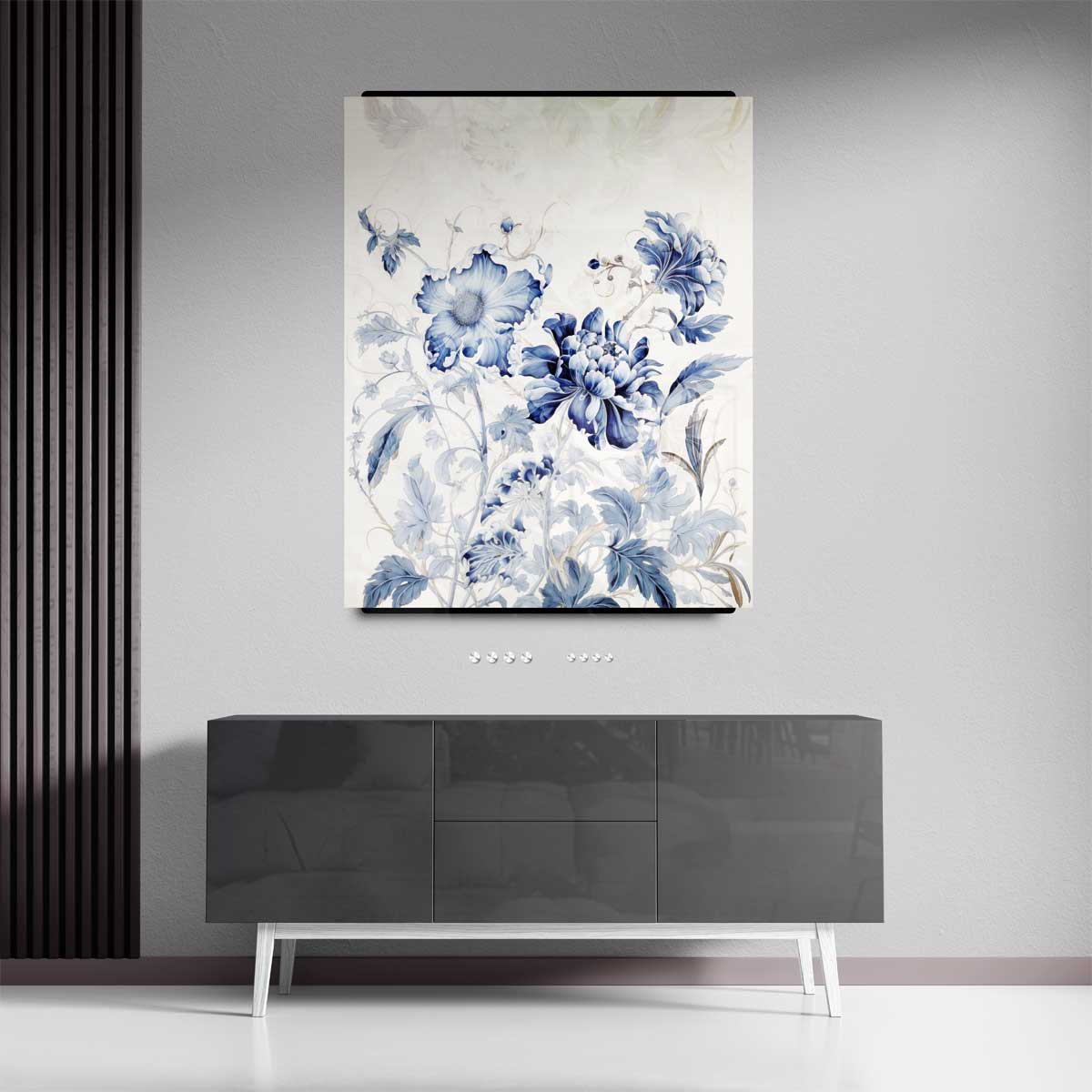 Dromerige Blauw-Witte Bloemen Kunstwerk-canvas-dibond-plexiglas-wanddecoratie-WallArtistic