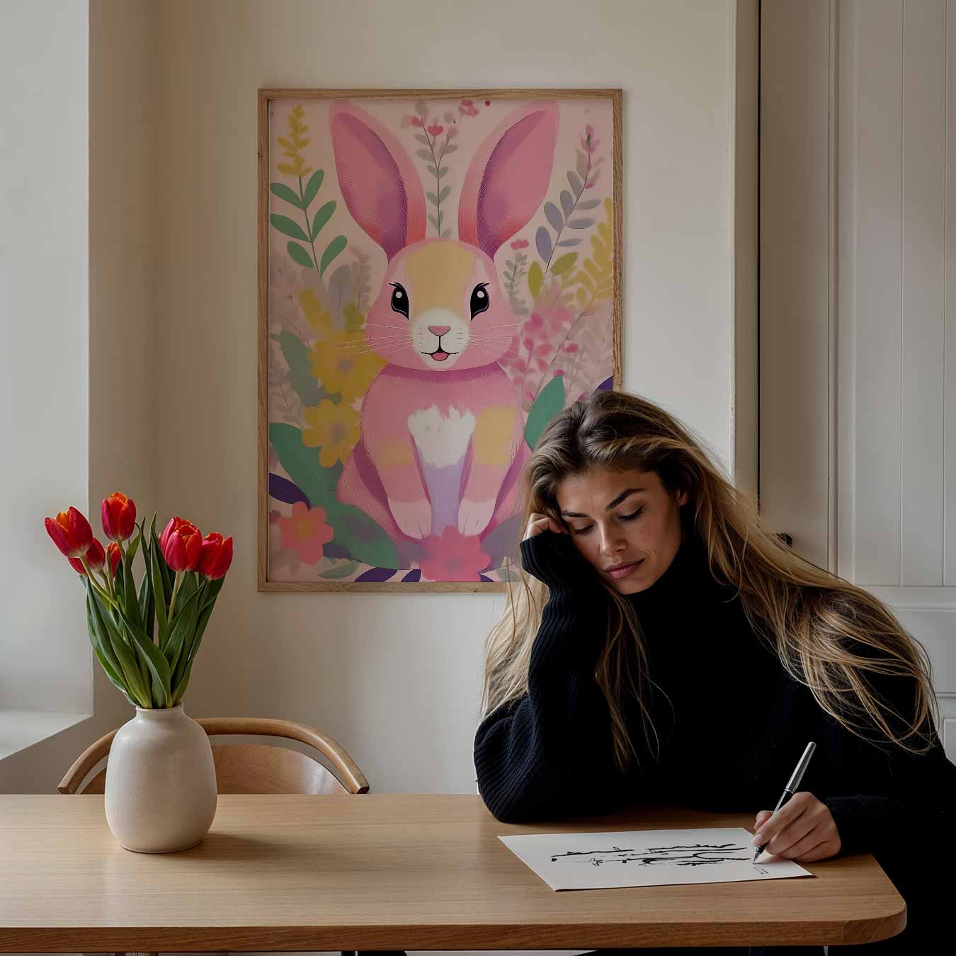 Vrolijke Bloemenkonijn Poster